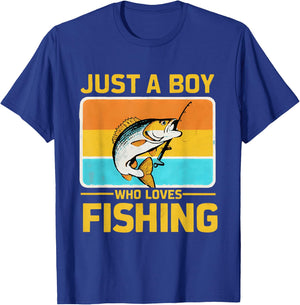 Just A Boy Who Loves Fishing Funny Bass Fish Fisherman T-Shirt - T-Shirt | Royal