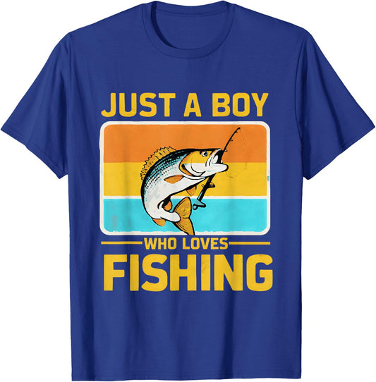 Just A Boy Who Loves Fishing Funny Bass Fish Fisherman T-Shirt - T-Shirt | Royal