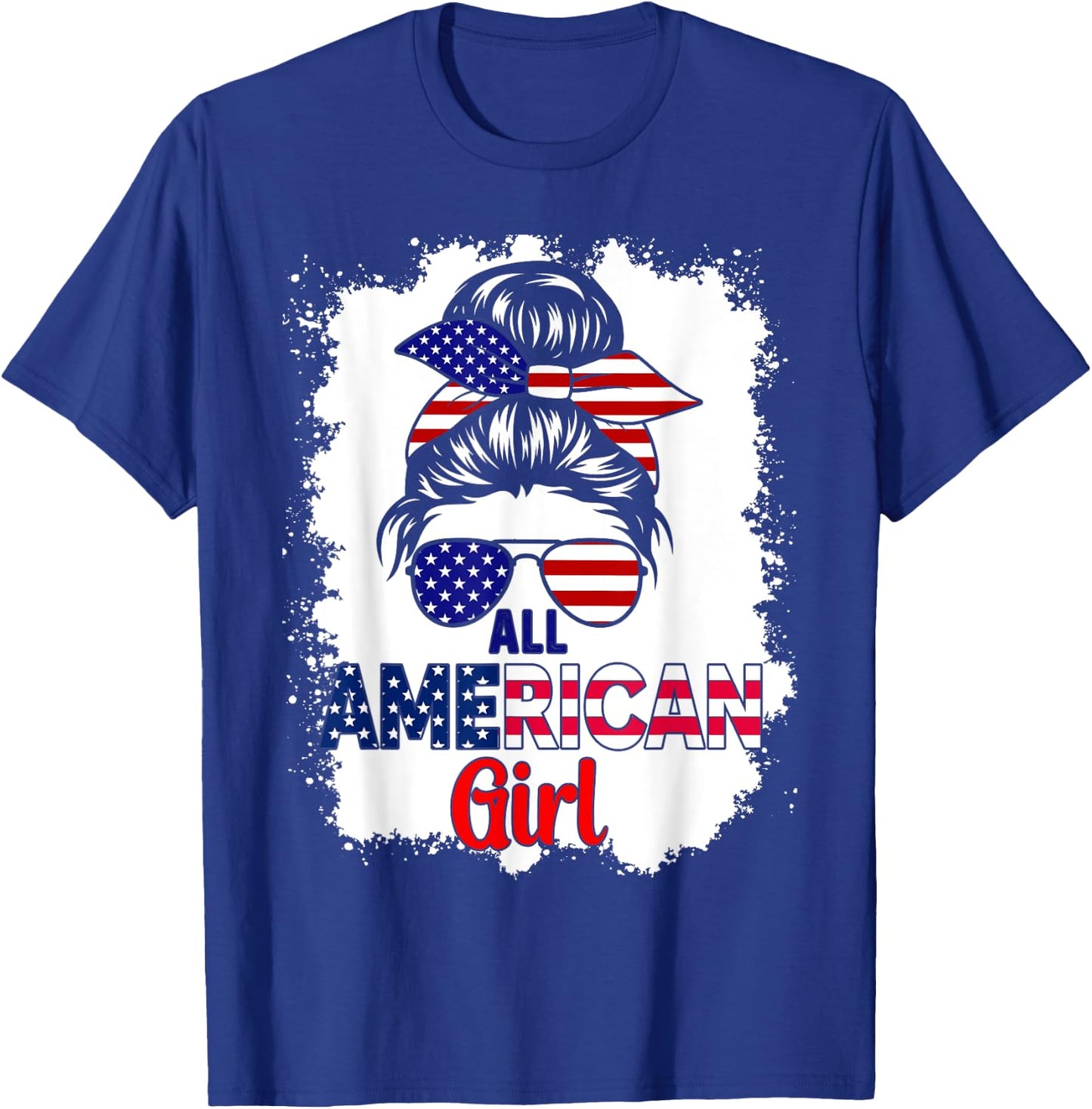 Messy Bun Patriotic All American Girl 4th Of July T-Shirt - T-Shirt | Royal