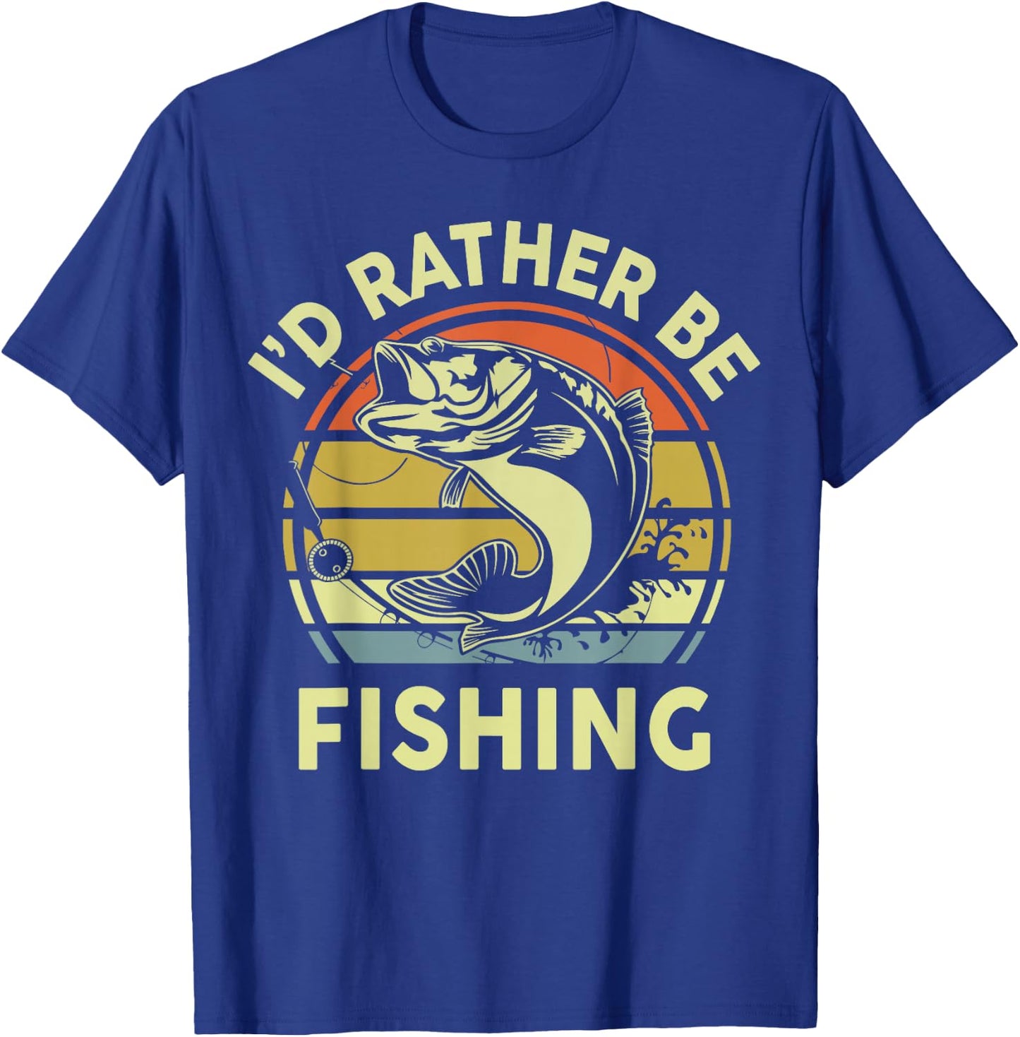 Fishing-Shirt I'd Rather Be Fishing Bass Dad Funny Graphic T-Shirt - T-Shirt | Royal