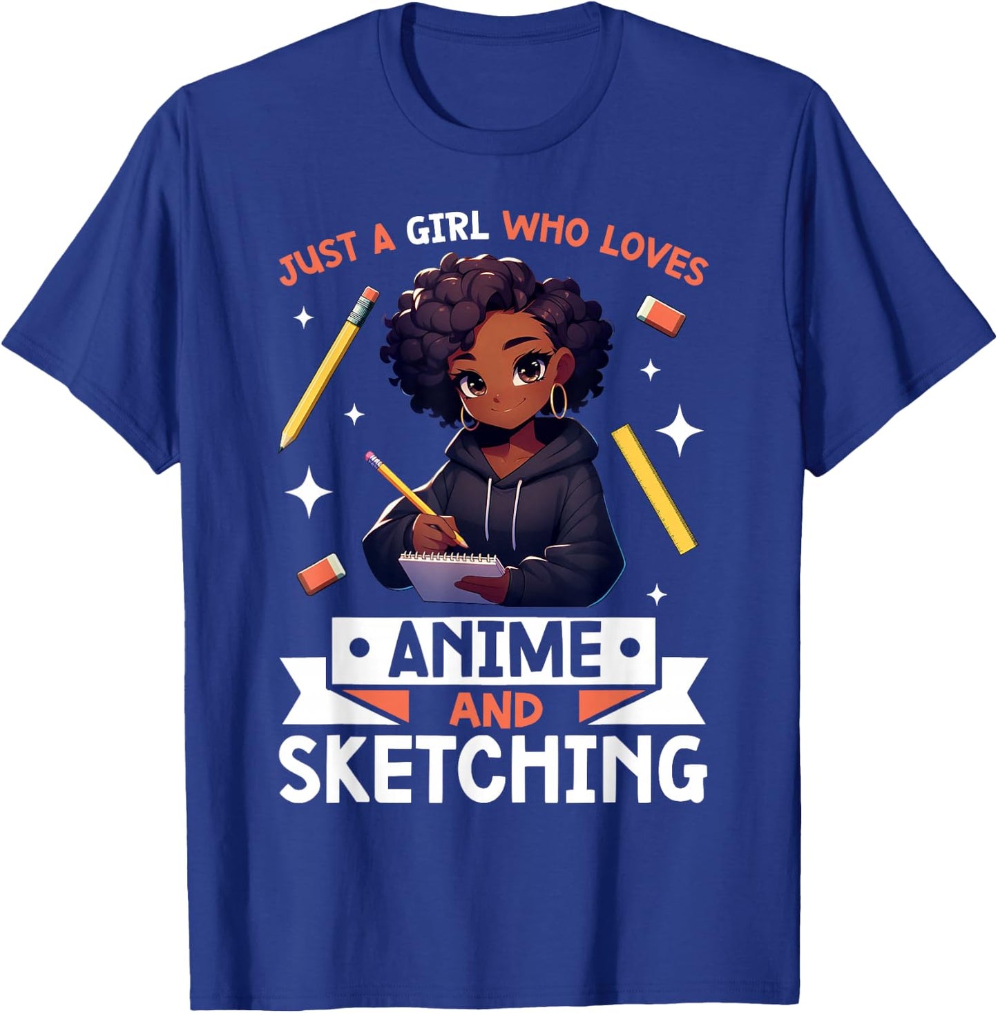 Just A Girl Who Loves Anime And Sketching Afro Anime Merch T-Shirt - T-Shirt | Royal