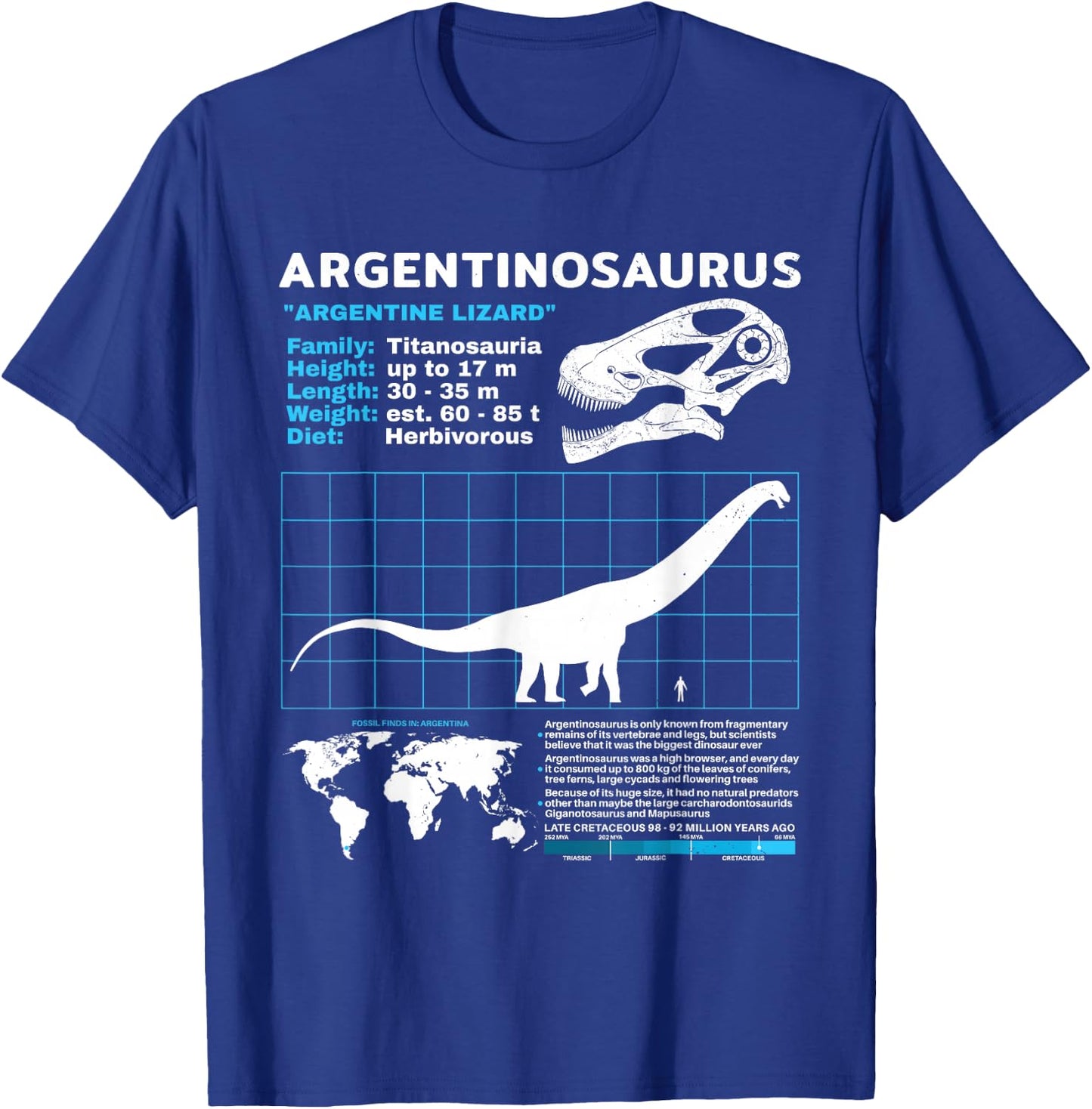 Argentinosaurus fact sheet Dinosaur Facts T-Shirt - T-Shirt | Royal
