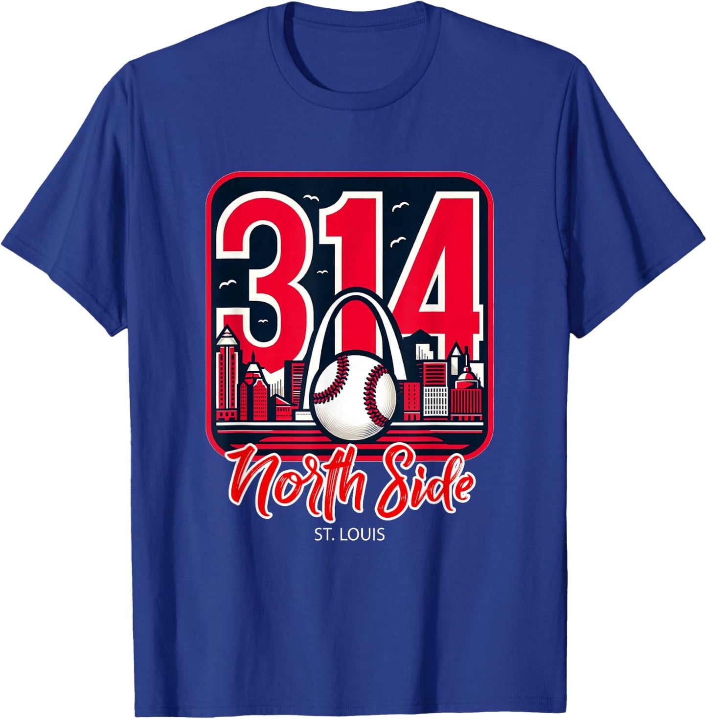 314 St. Louis North Side Arch Skyline Baseball T-Shirt - T-Shirt | Royal