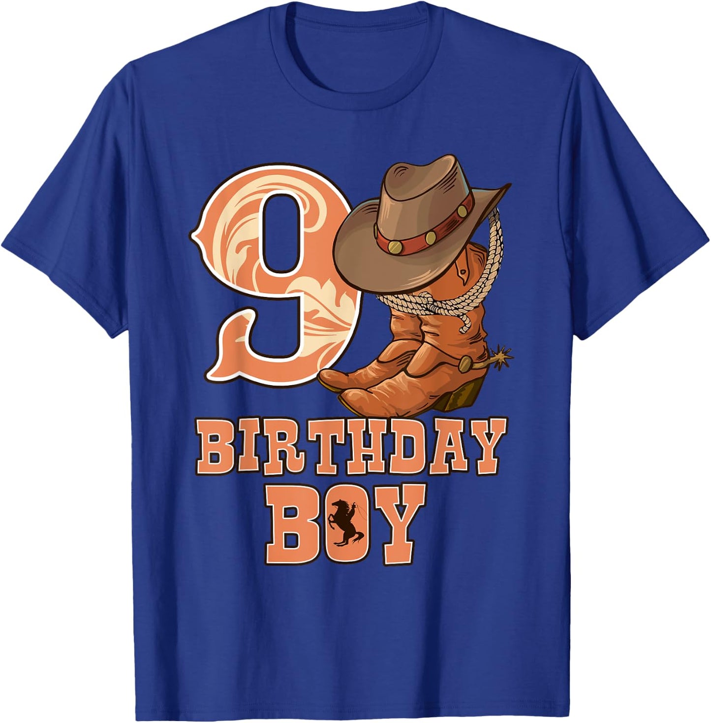 Western 9th Birthday Cowboy 9 Year Old Boy Rodeo Bday T-Shirt - T-Shirt | Royal