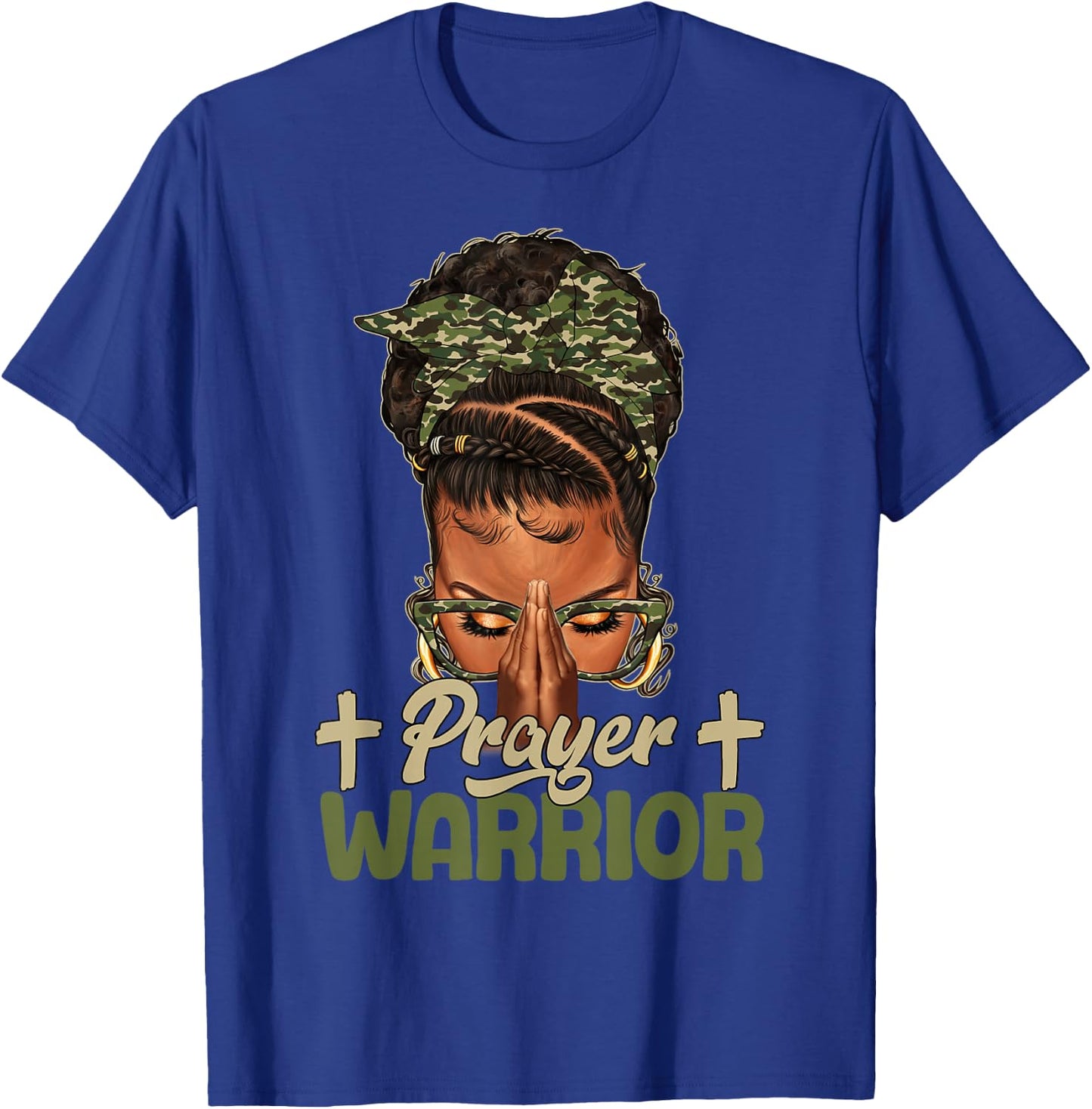 Sayings Prayer Warrior Black Woman Afro Christian Praying T-Shirt - T-Shirt | Royal