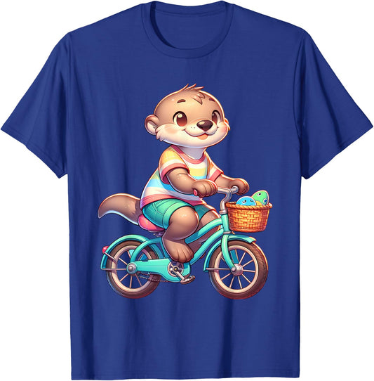 Cute Otter on Bicycle Cycling Animal Men Women Kids T-Shirt - T-Shirt | Royal