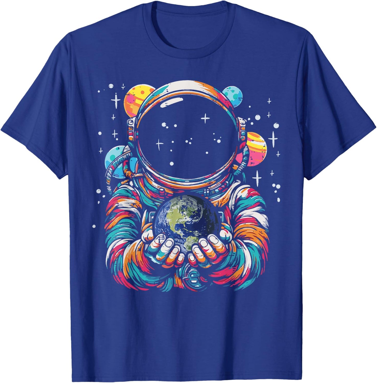 Astronaut Holding Earth Planet Space Galaxy Men Women Kids T-Shirt - T-Shirt | Royal