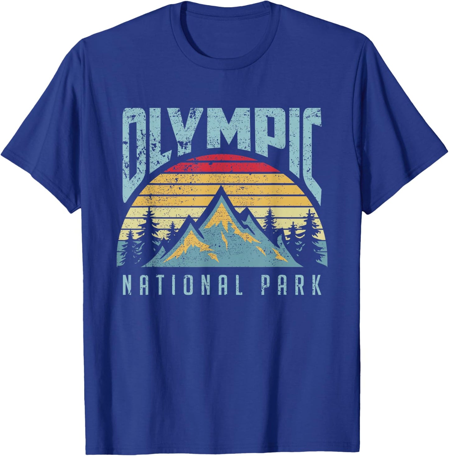 Olympic National Park Washington USA Mountains Retro T Shirt T-Shirt - T-Shirt | Royal