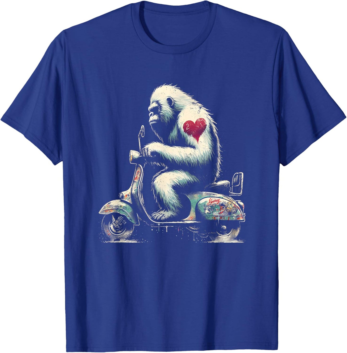 Bigfoot Driving Scooter - Funny Sasquatch Yeti Roller T-Shirt - T-Shirt | Royal