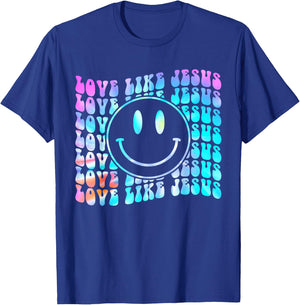 Tie Dye Retro Love Like Jesus Shirt Happy Face Aesthetic T-Shirt - T-Shirt | Royal