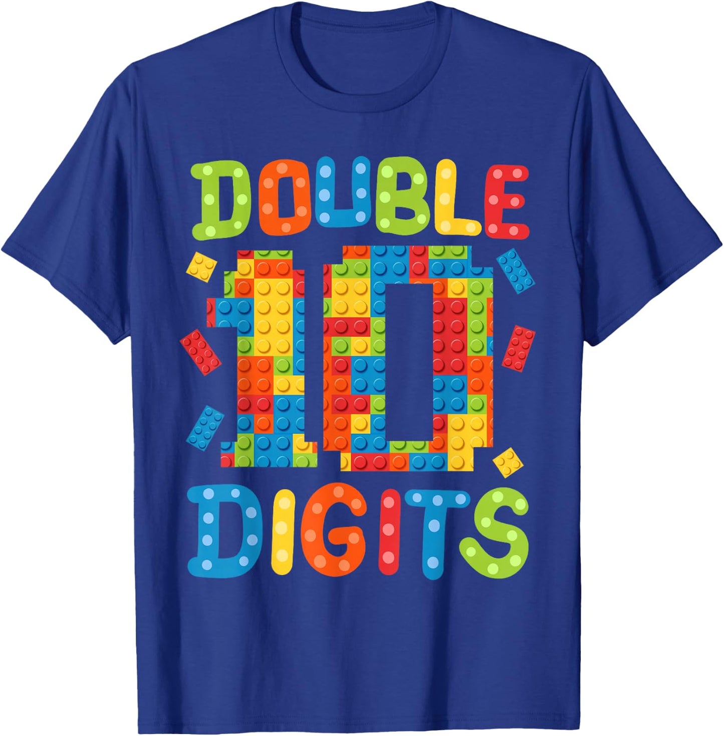 10th Birthday Double Digits Building Blocks 10 Years Old Kid T-Shirt - T-Shirt | Royal