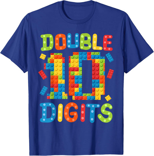 10th Birthday Double Digits Building Blocks 10 Years Old Kid T-Shirt - T-Shirt | Royal