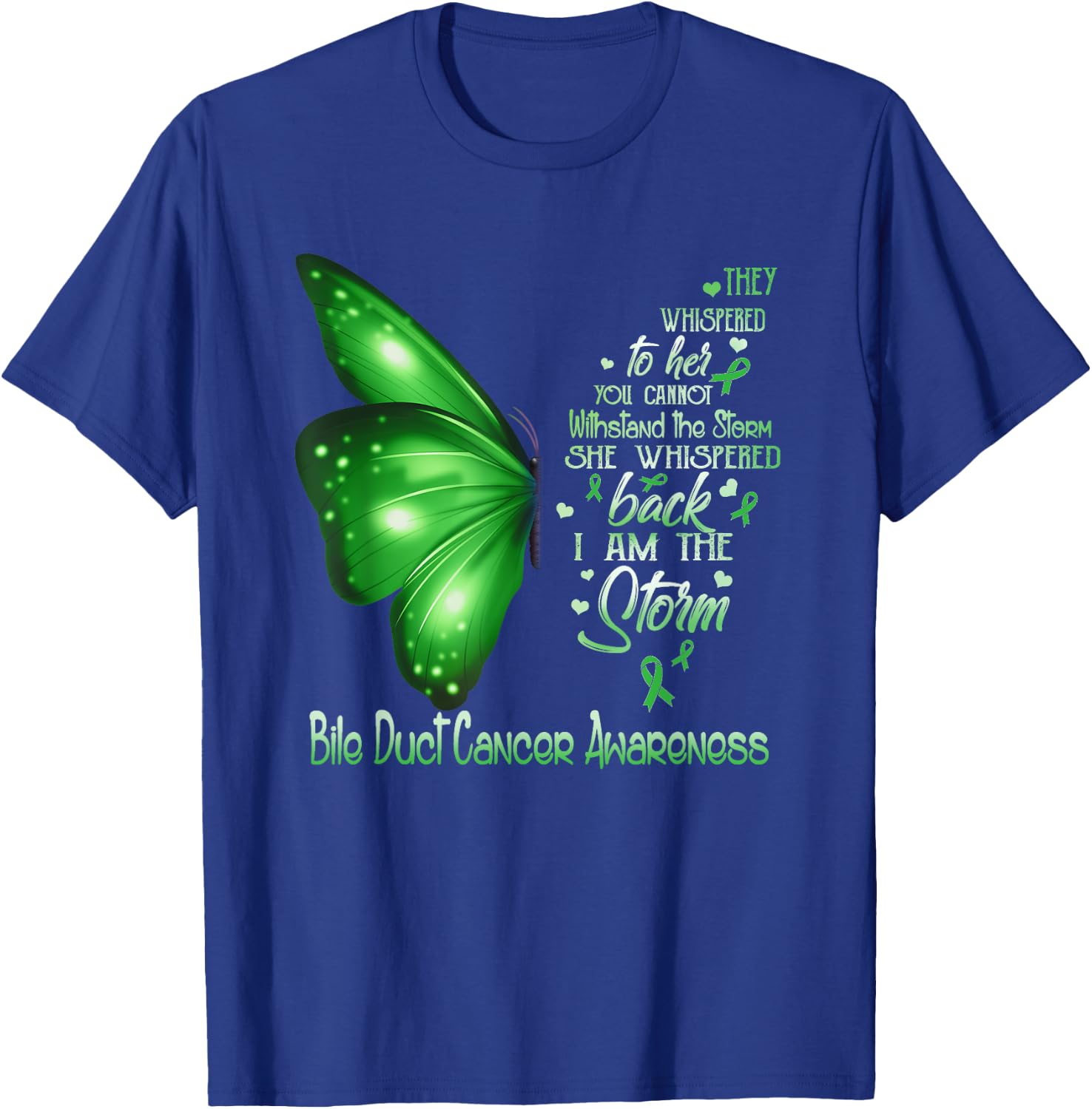 I am the storm Bile Duct Cancer Awareness Butterfly T-Shirt - T-Shirt | Royal