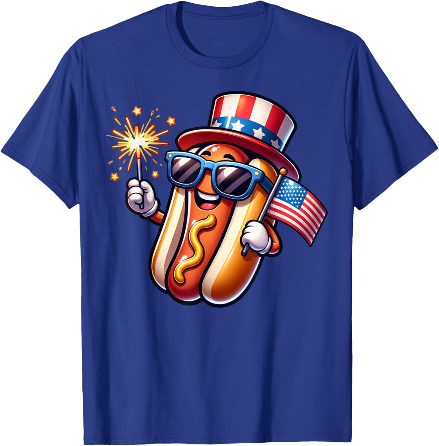 4th of July Sparkler Hotdog Funny Patriotic Flag T-Shirt - T-Shirt | Royal