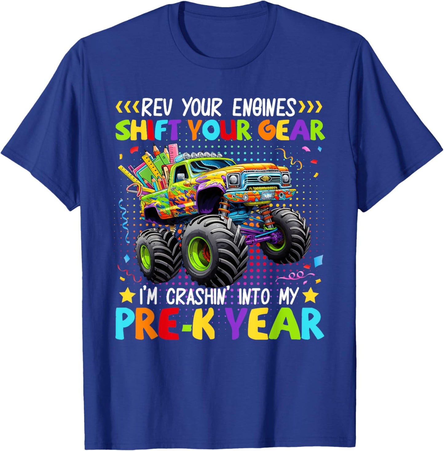 Back to School Pre-K Monster Truck First Day School Boys T-Shirt - T-Shirt | Royal