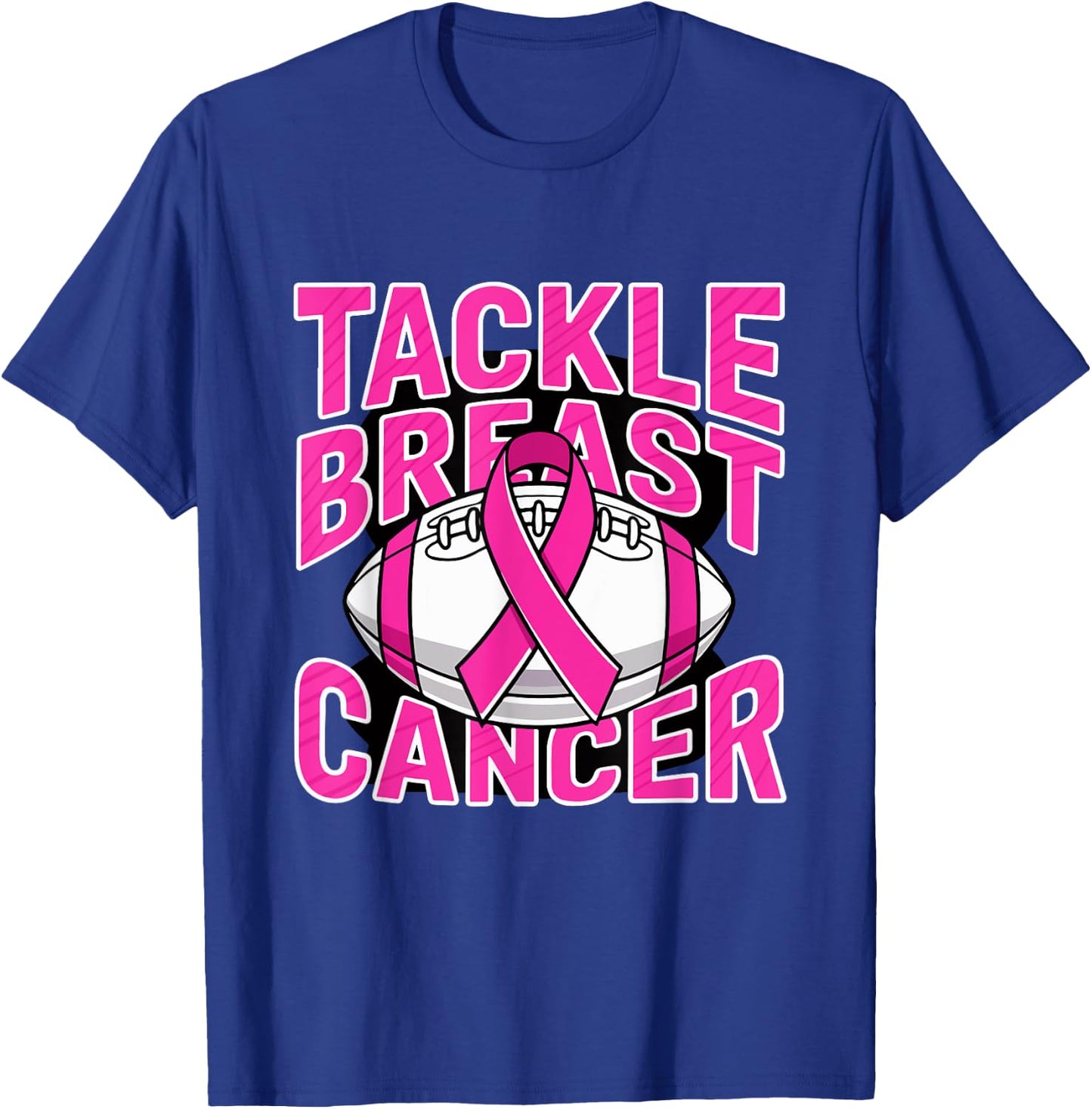 Tackle Breast Cancer Pink Ribbon American Fantasy Football T-Shirt - T-Shirt | Royal