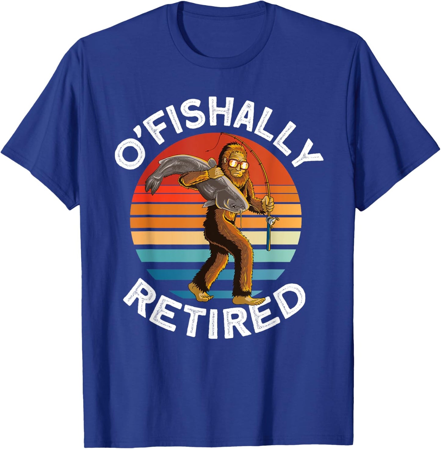 Ofishally Retired - Bigfoot fishing retro Retirement dad men T-Shirt - T-Shirt | Royal