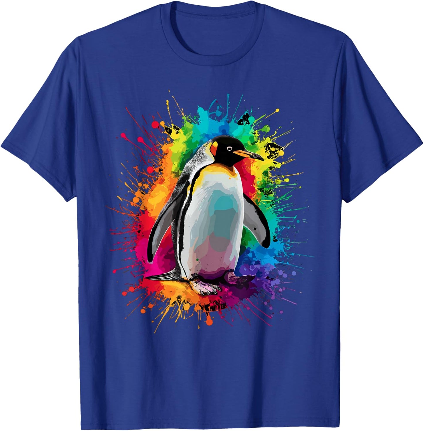 Colorful Paint Splash Penguin Animal Art Graphic T-Shirt - T-Shirt | Royal