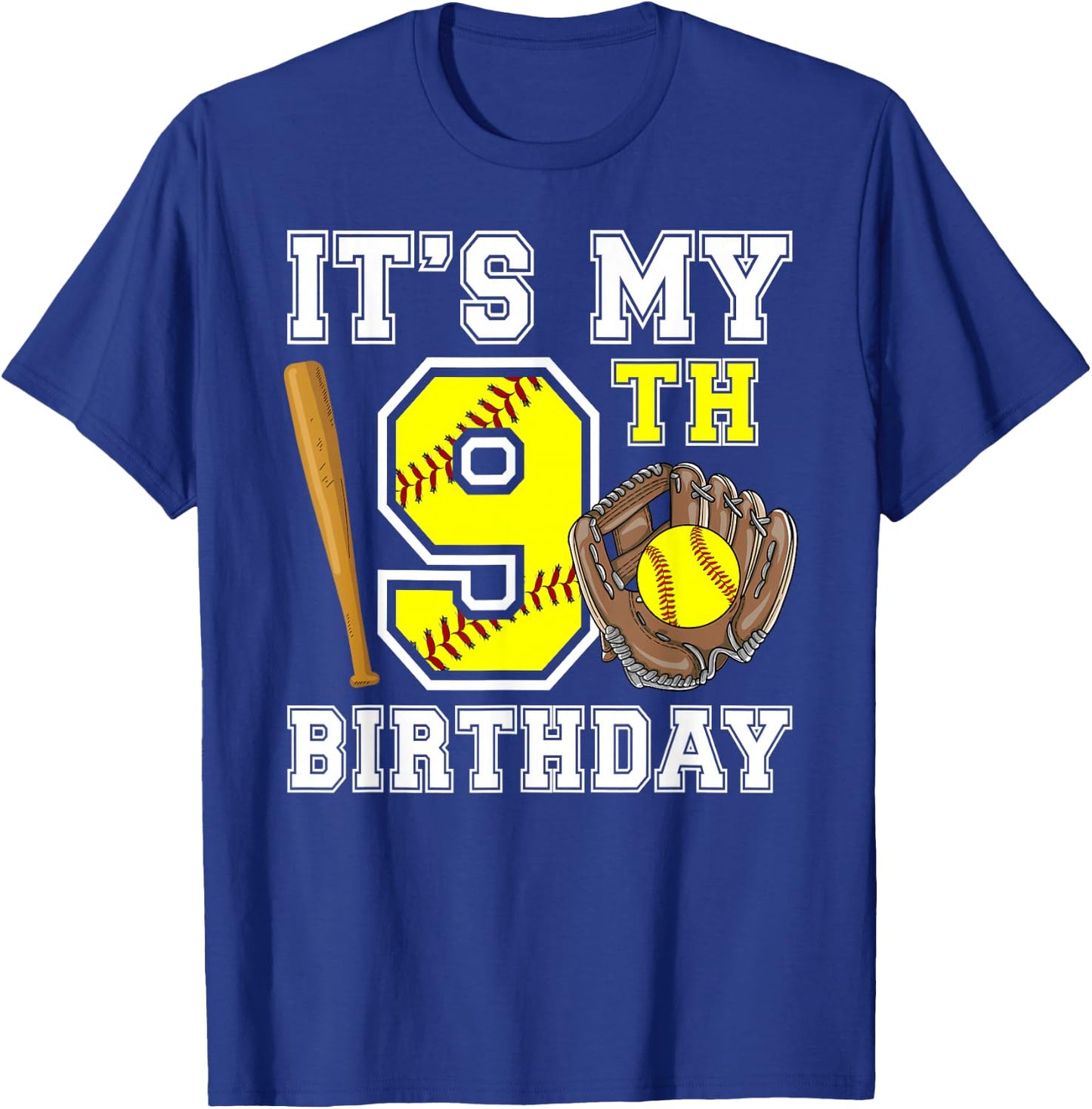 9th Birthday Softball Girl 9 Year Old Softball Player T-Shirt - T-Shirt | Royal