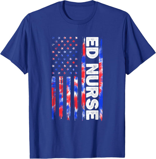 ED Emergency Department Nurse Tie Dye American 4th Of July T-Shirt - T-Shirt | Royal