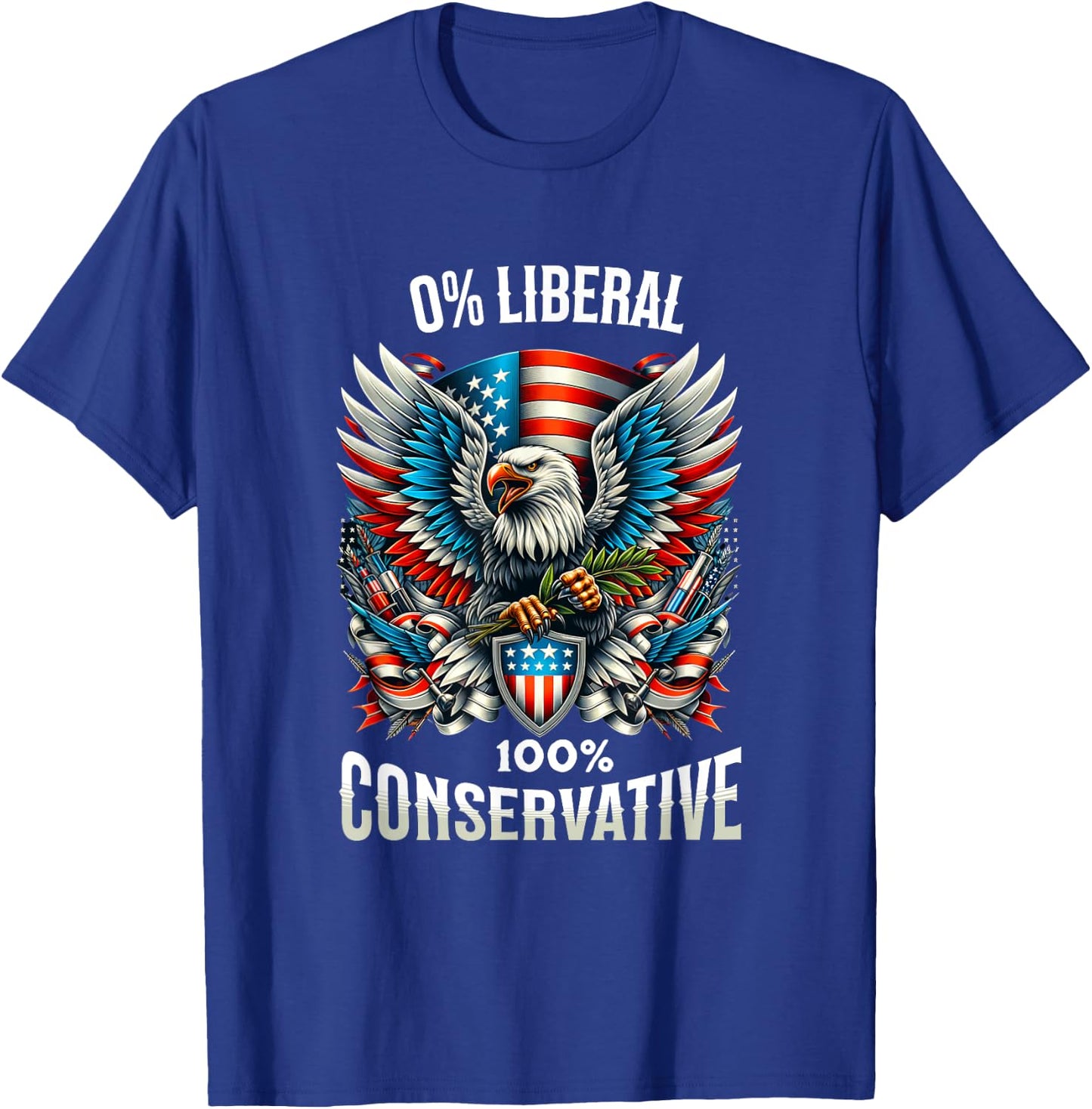 Patriotic Trump 0% Liberal 100% Conservative Eagle Graphic T-Shirt - T-Shirt | Royal