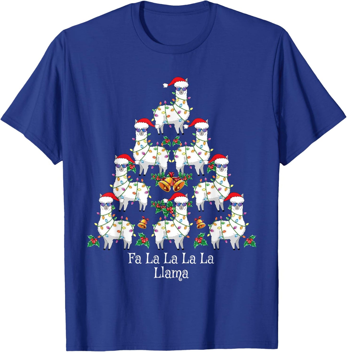 Fa La La Llama Kids Funny Christmas Tree Lights Llama Xmas T-Shirt - T-Shirt | Royal