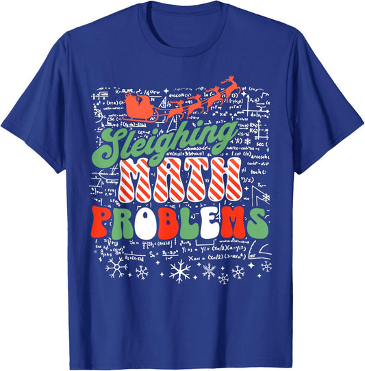 Retro Sleighing Math Problems Santa Math Teacher Christmas T-Shirt - T-Shirt | Royal