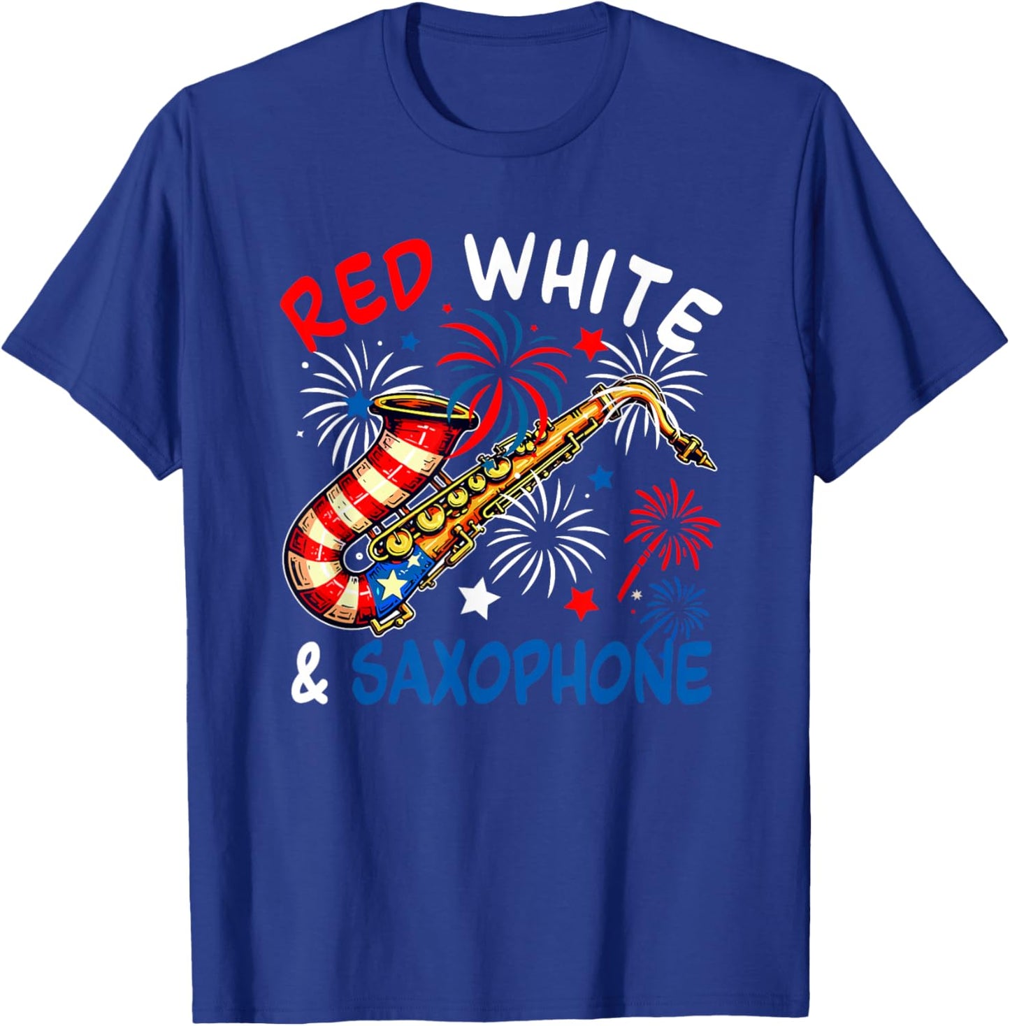 Red White And Saxophone 4th Of July US Flag Instrumentalist T-Shirt - T-Shirt | Royal