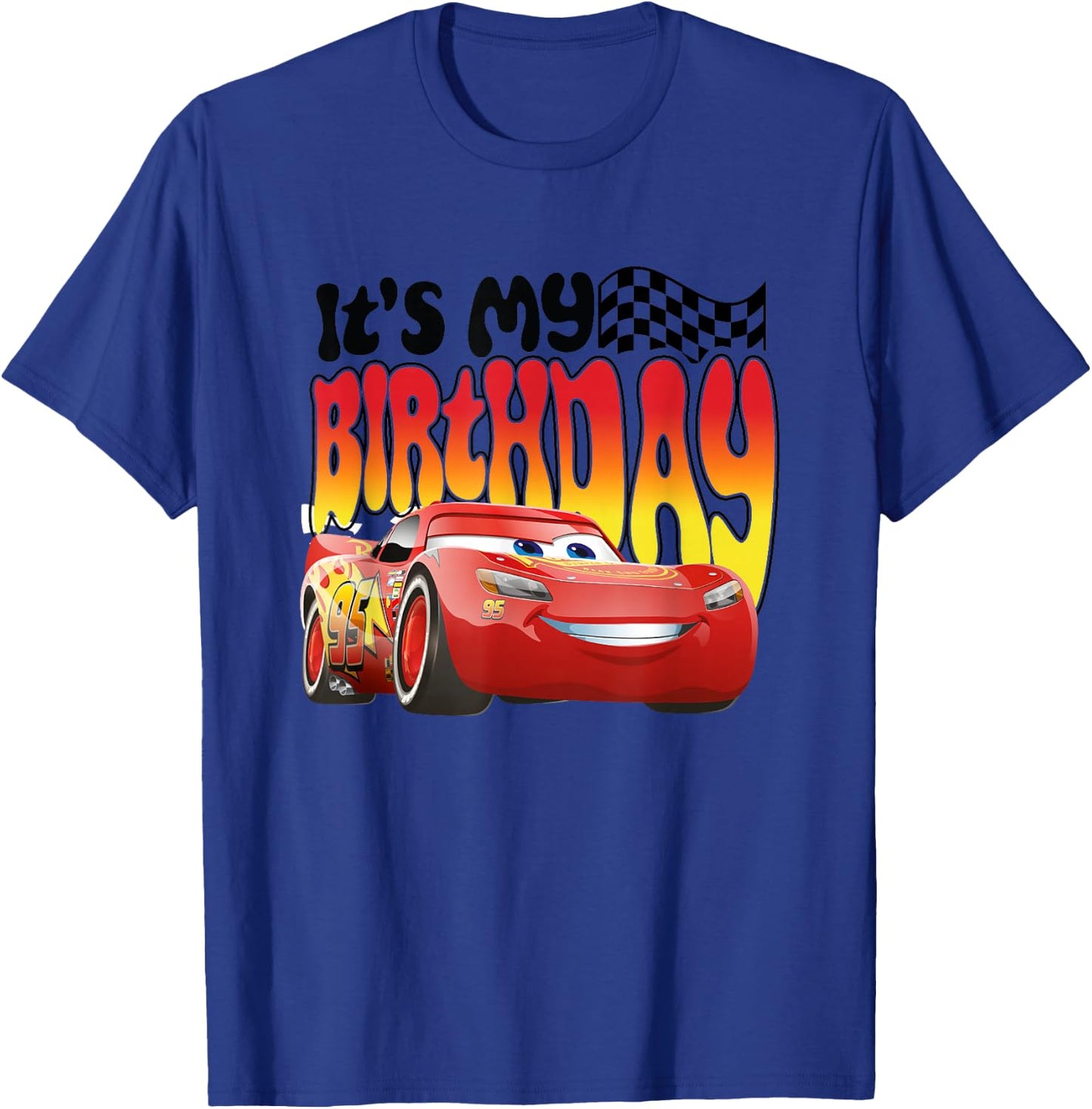 Disney Pixar Cars 2 Lightning McQueen It's My Birthday Logo T-Shirt - T-Shirt | Royal