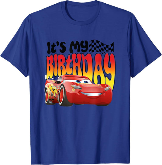 Disney Pixar Cars 2 Lightning McQueen It's My Birthday Logo T-Shirt - T-Shirt | Royal