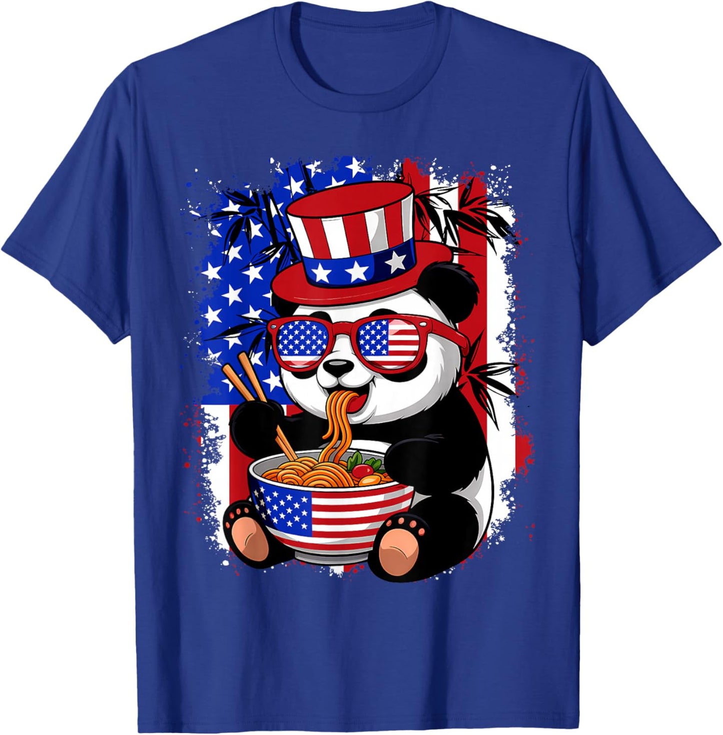 Panda Kawaii Ramen Noodles Anime American Flag 4th Of July T-Shirt - T-Shirt | Royal