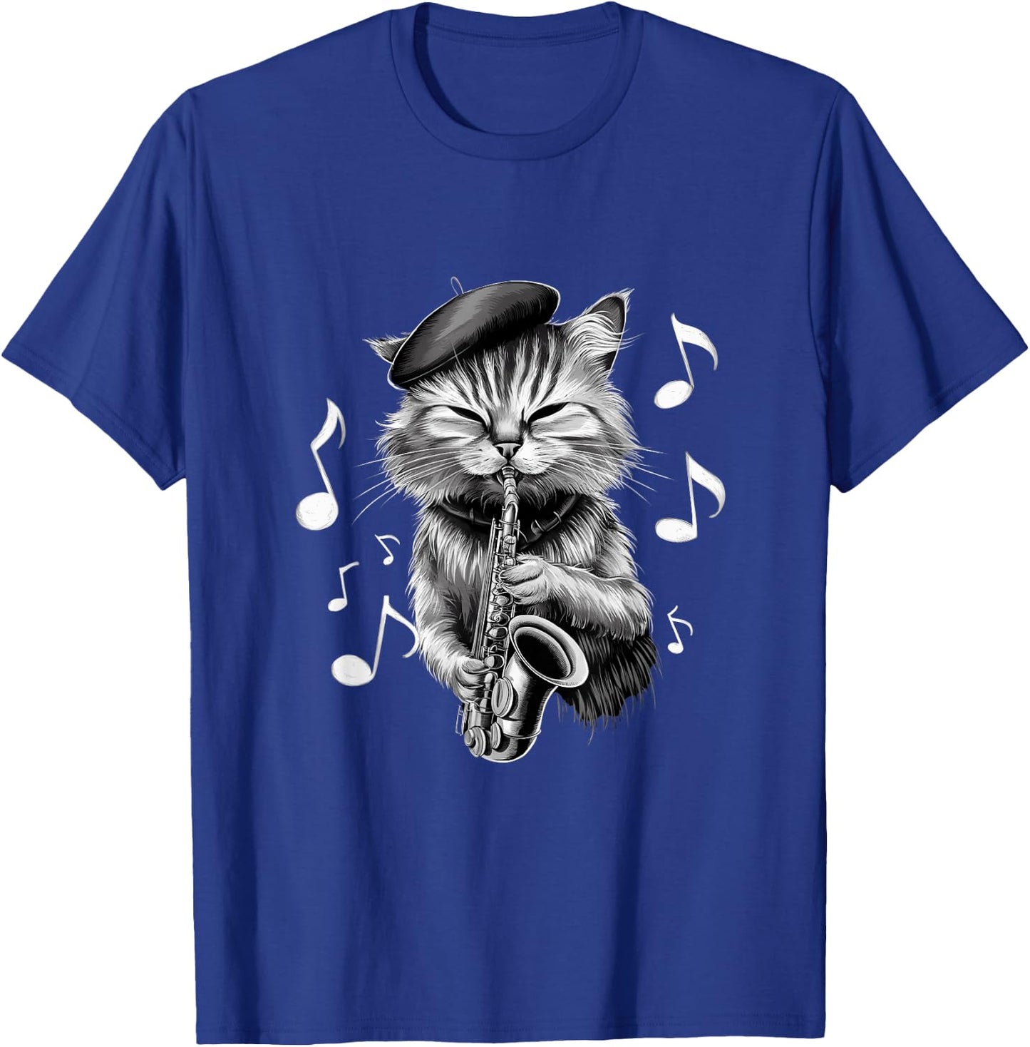 Cool Jazz Cat Playing Saxophone Cartoon Art Women T-Shirt - T-Shirt | Royal