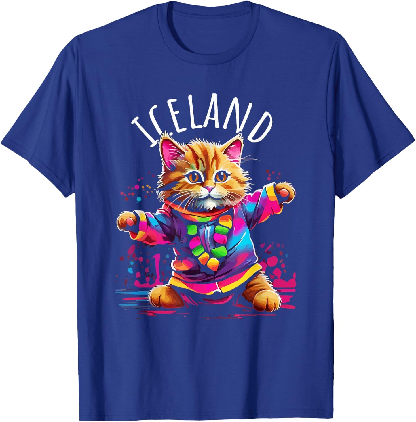 Iceland Quirky Funny Cute Colorful Dancing Cat Design T-Shirt - T-Shirt | Royal