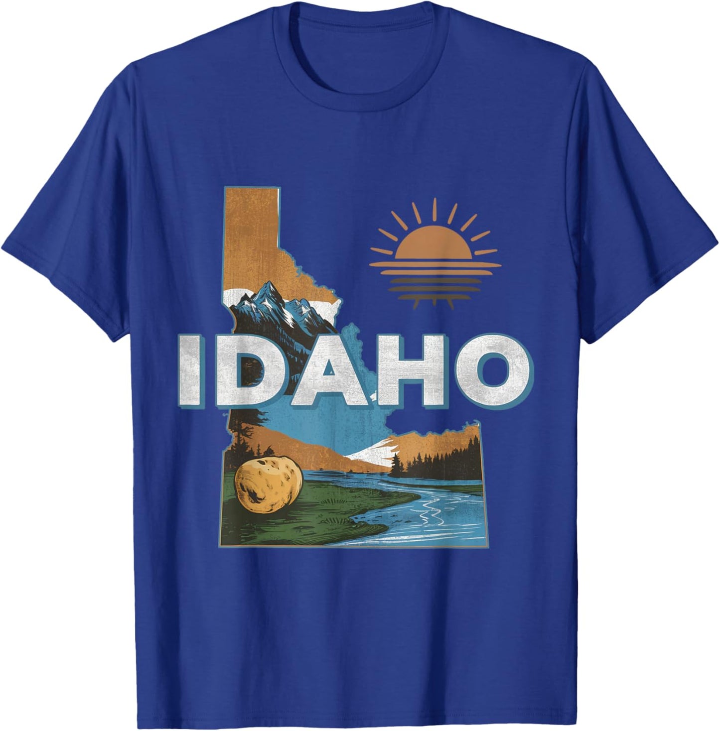 Idaho USA State Potato Mountains Scenic River Souvenir T-Shirt - T-Shirt | Royal