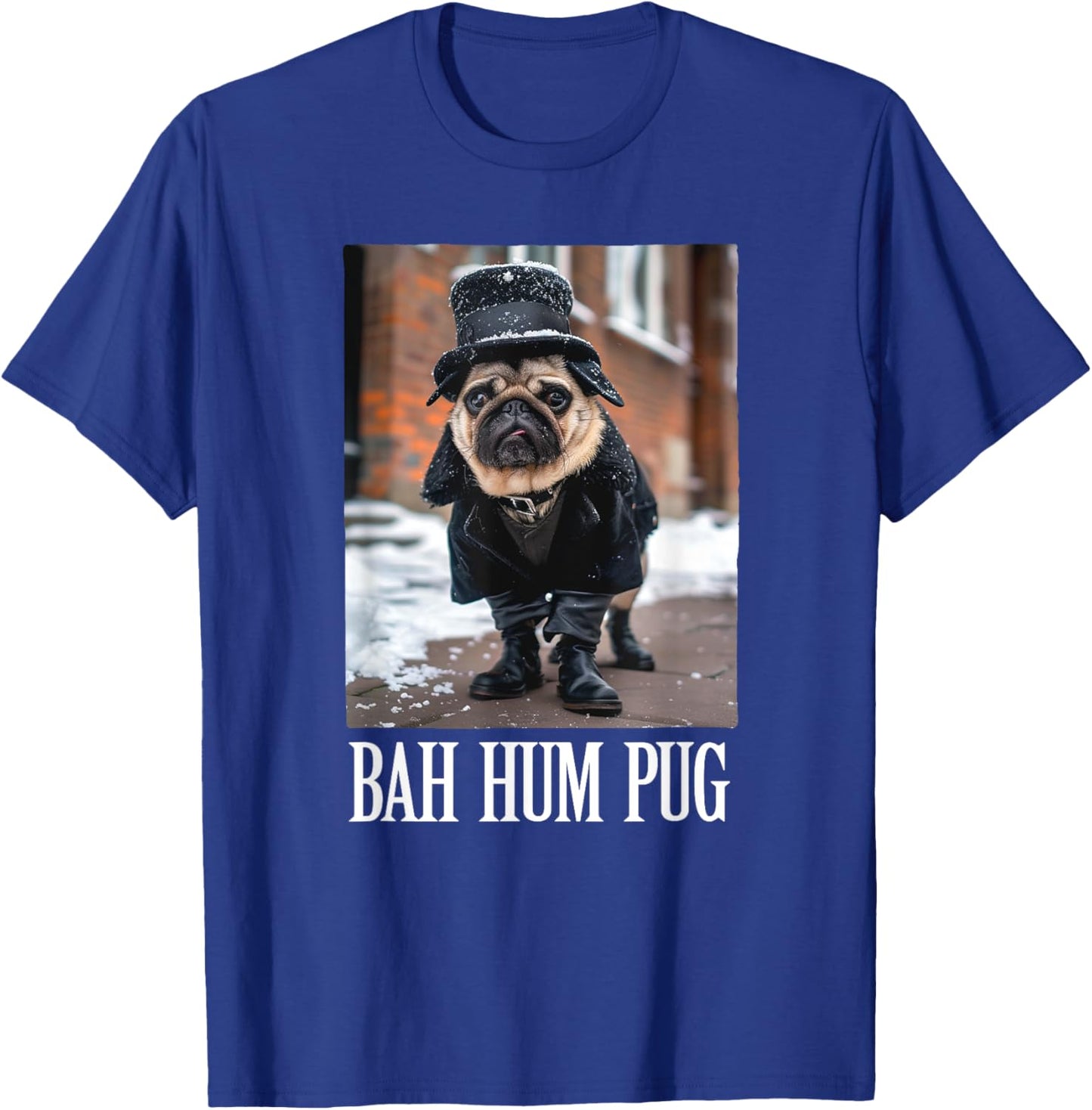 Funny Dog Bah Hum Pug Christmas Pet Holiday Photo Humbug Bug Men Women Girls Kids T-Shirt - T-Shirt | Royal