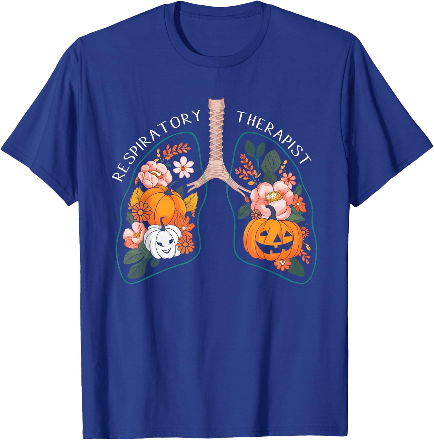 Respiratory Therapist RT Lung Floral Pumpkin Halloween T-Shirt - T-Shirt | Royal