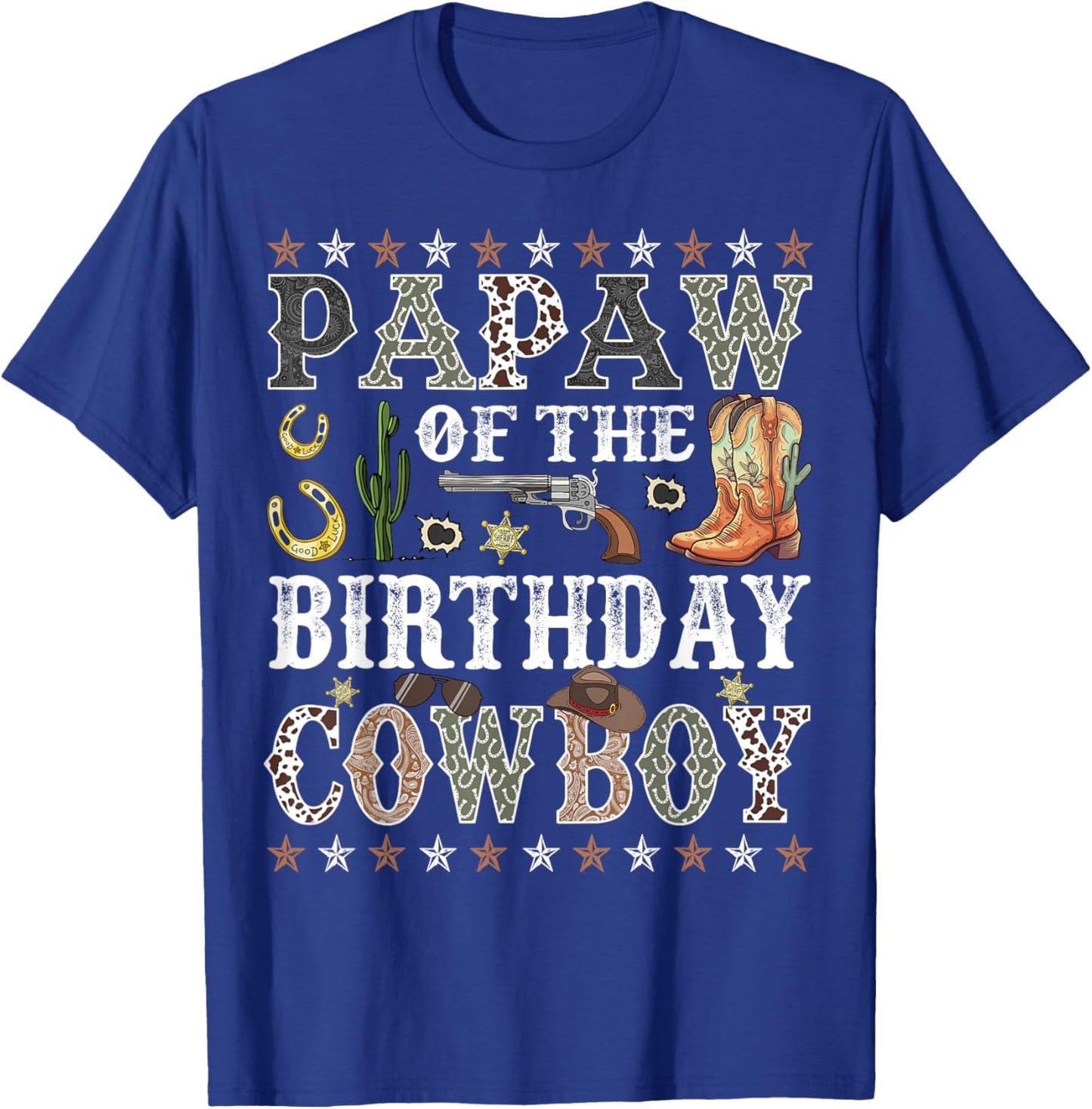 Papaw Of The Birthday Cowboy Rodeo Papaw T-Shirt - T-Shirt | Royal