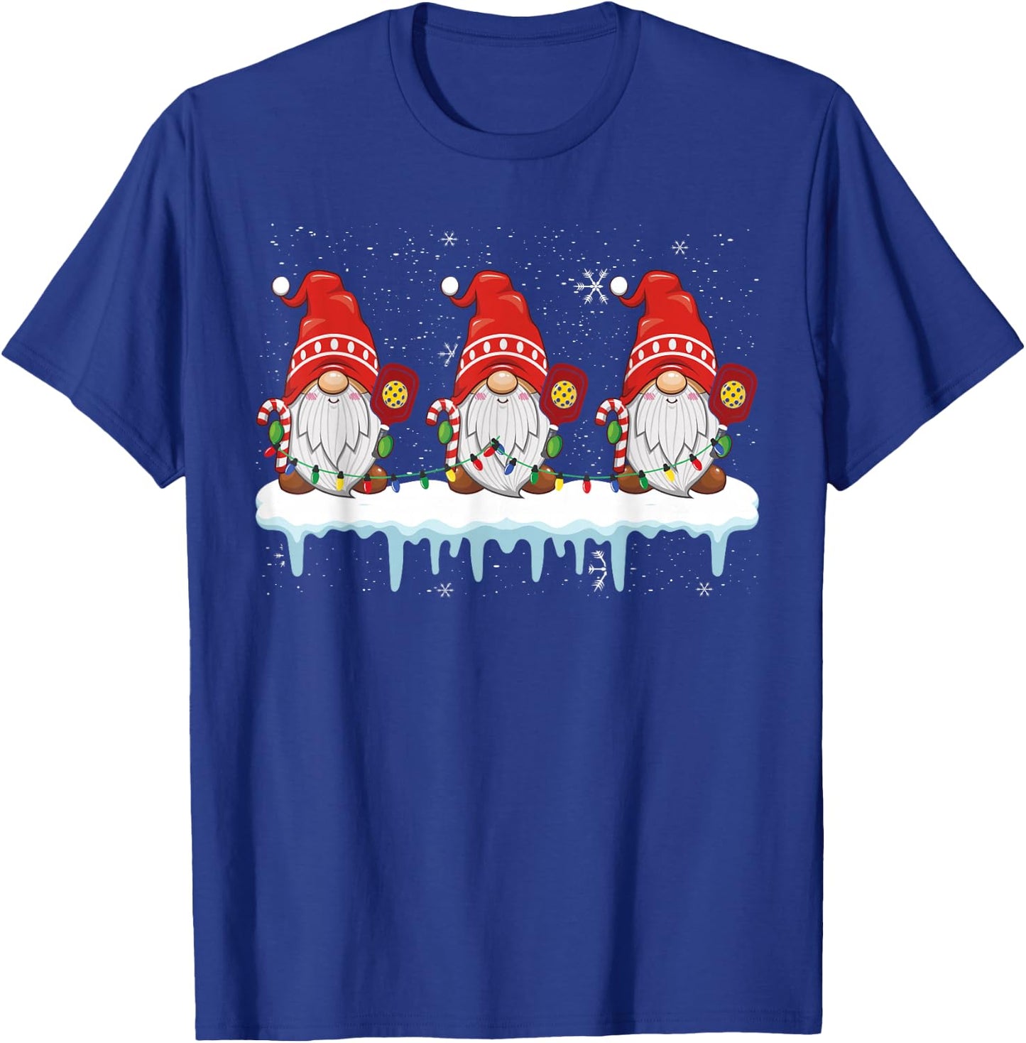 3 Christmas Gnome With Pickleball Christmas Lights T-Shirt - T-Shirt | Royal