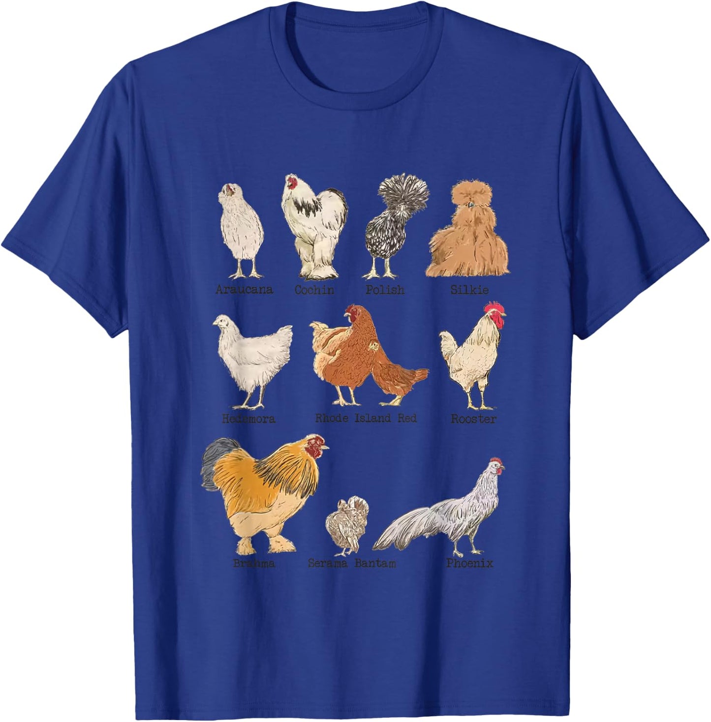 Vintage Chicken Breeds Farm Animals Day Support Local Farmer T-Shirt - T-Shirt | Royal