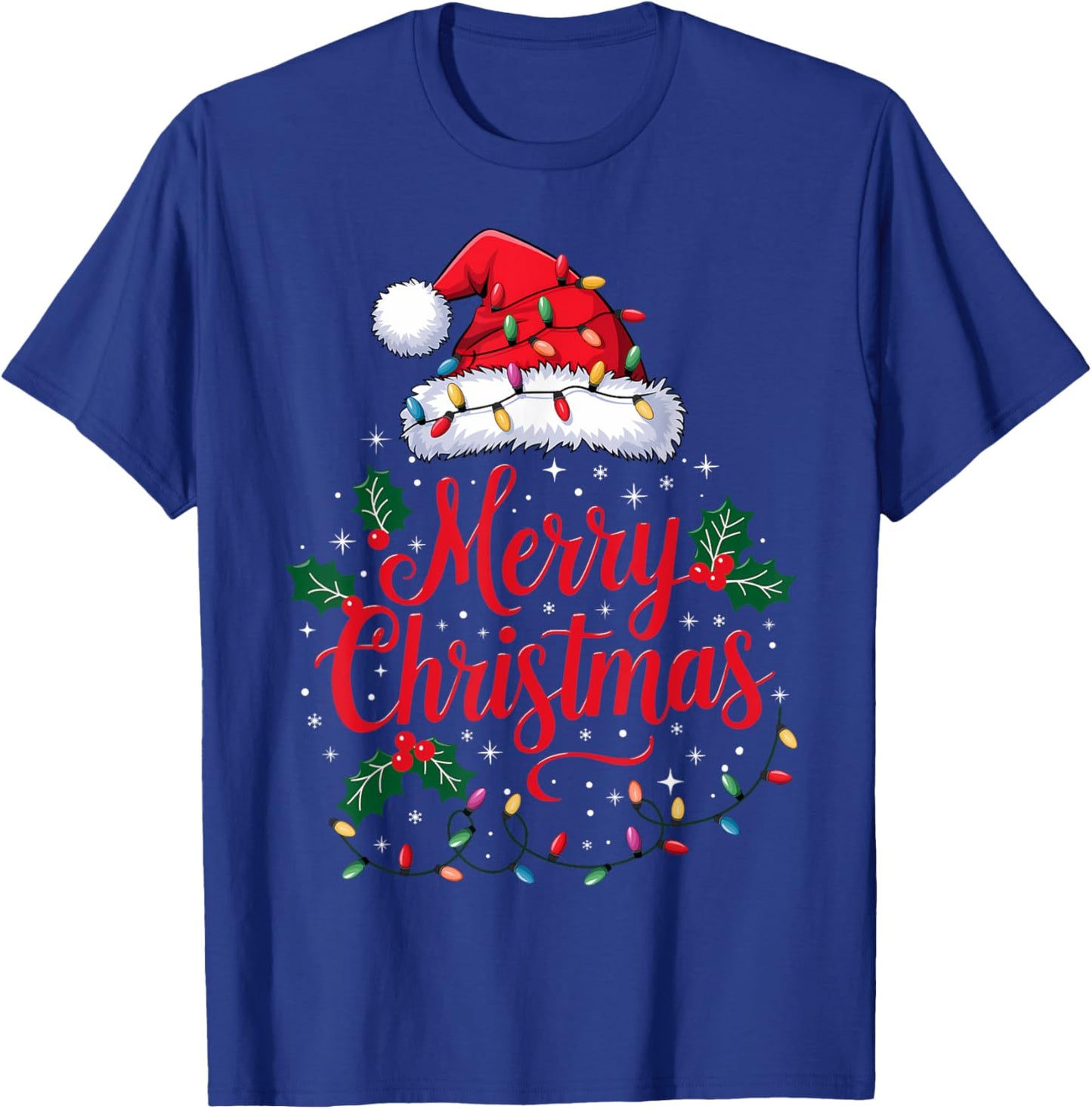 Merry Christmas Lights Red Santa Hat Xmas Family Men Women T-Shirt - T-Shirt | Royal