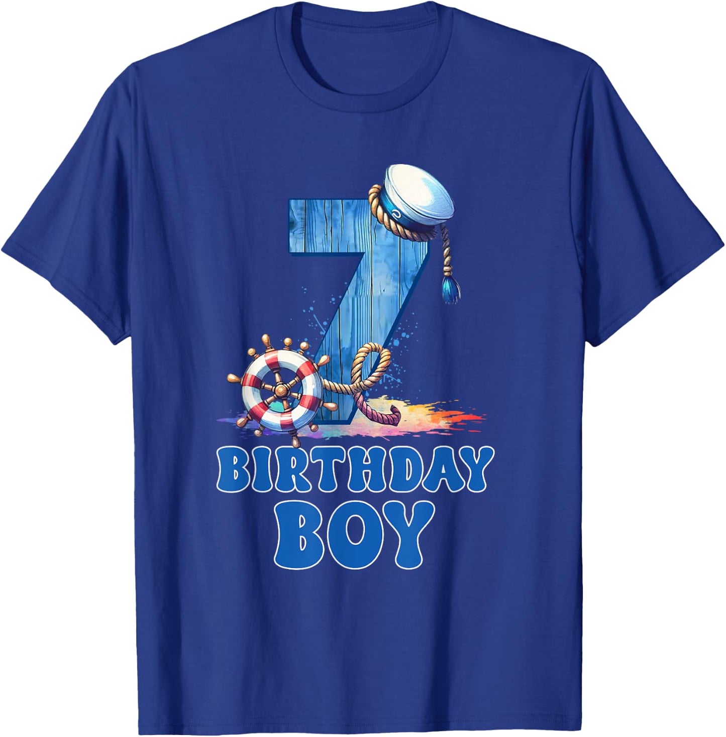 7 Year Old Boy Birthday Sailor Nautical 7th Birthday Party T-Shirt - T-Shirt | Royal