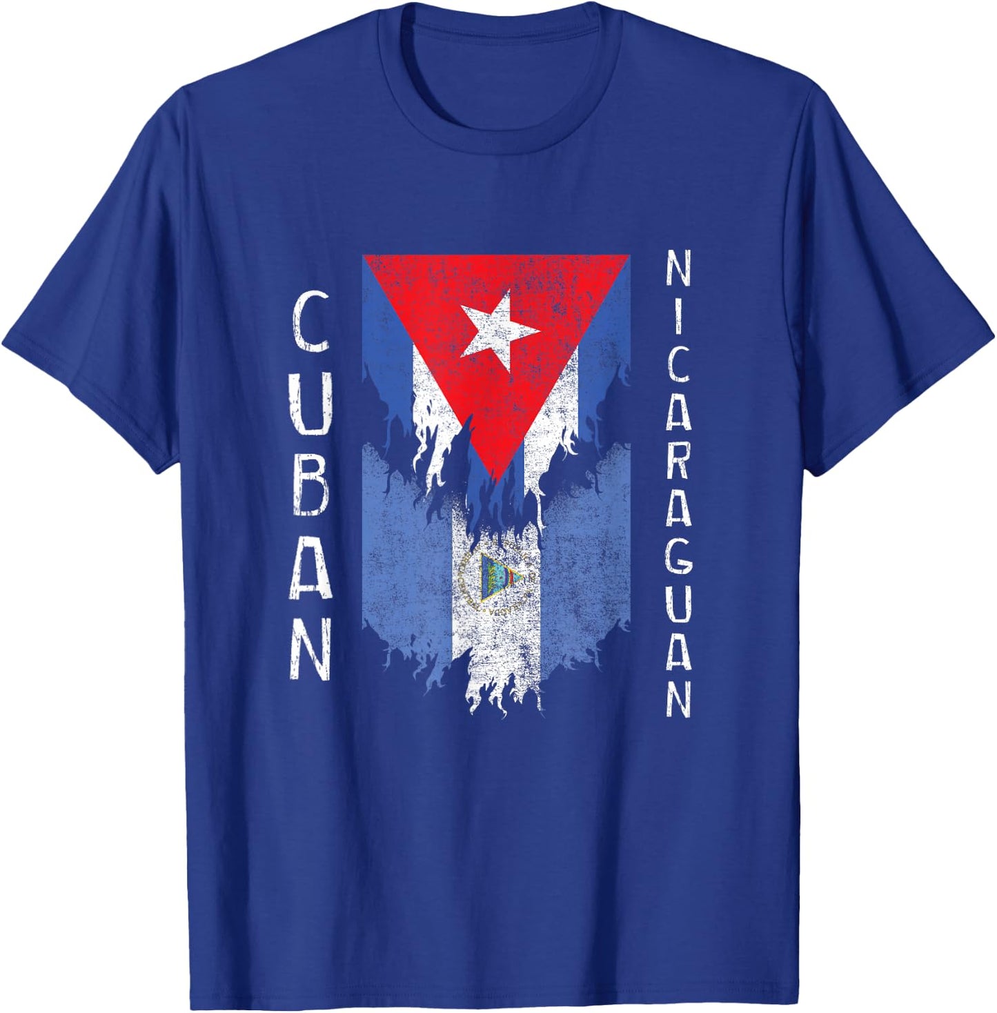 Cuban Nicaraguan Flags Ripped Torn Cuba Nicaragua T-Shirt - T-Shirt | Royal