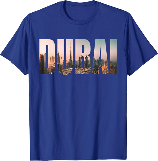 Dubai UAE Skyline Urban Photography Font T-Shirt - T-Shirt | Royal