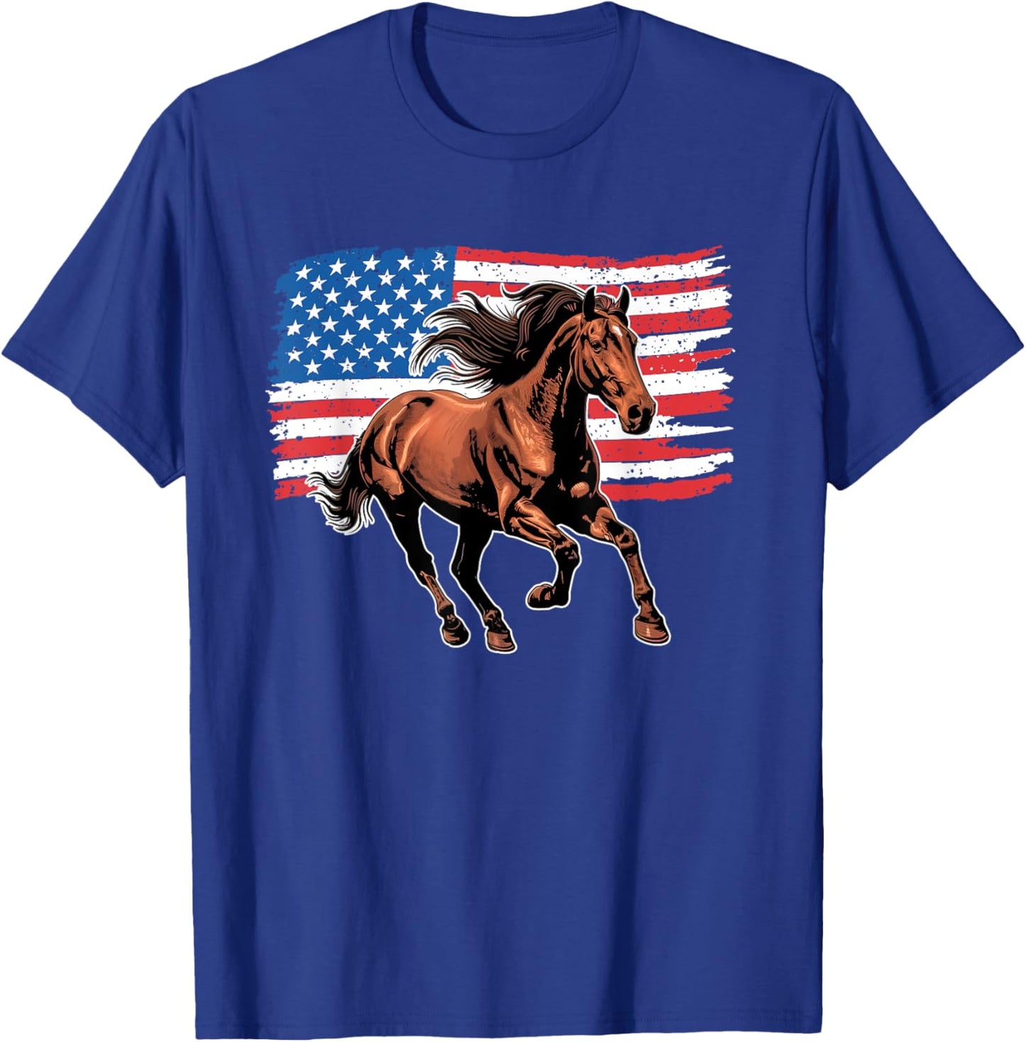 Horse American Flag 4th Of July Patriotic USA Western Horses T-Shirt - T-Shirt | Royal