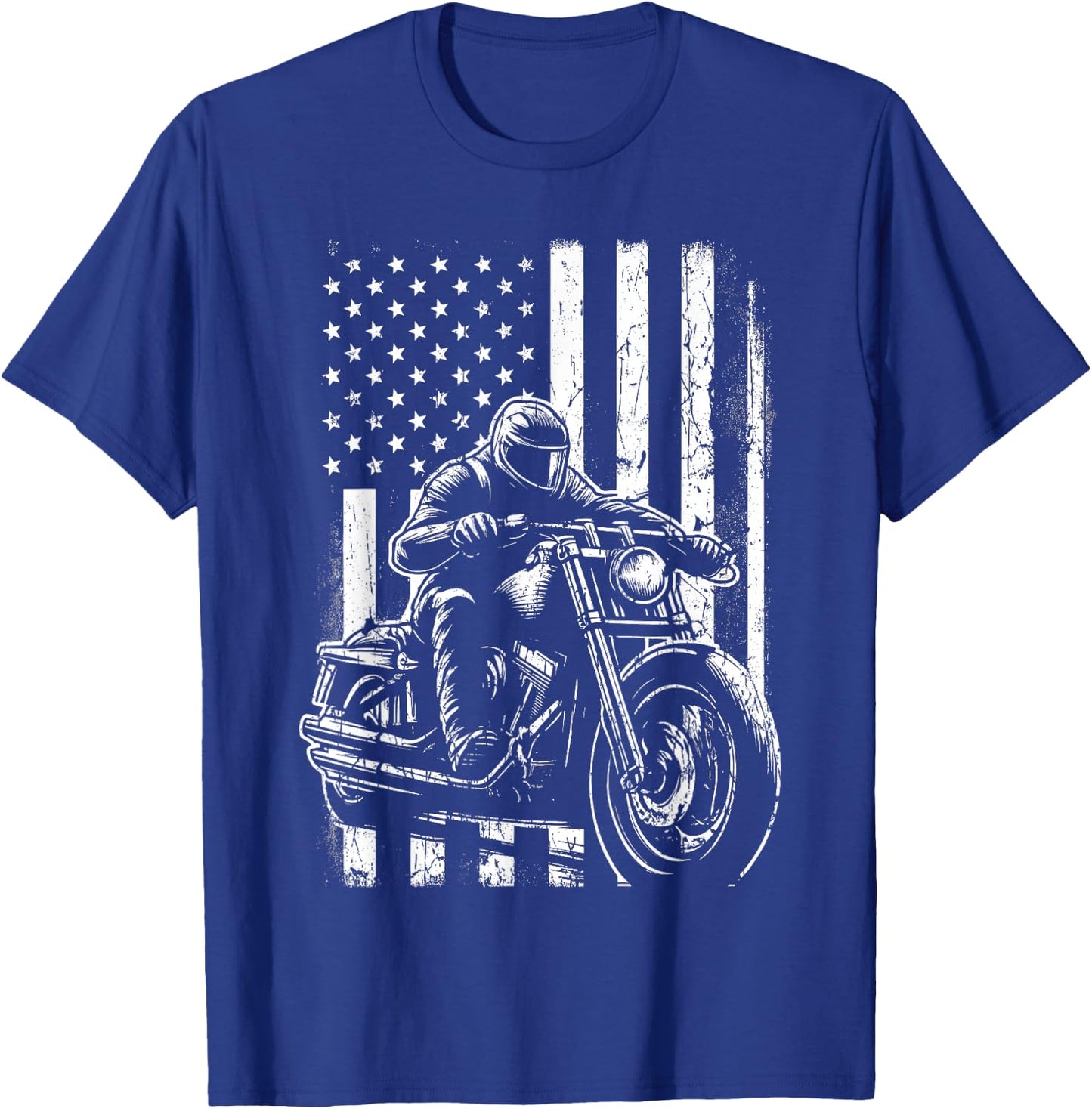 Patriotic Motorcycle American US Flag Biker T-Shirt - T-Shirt | Royal
