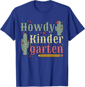Howdy Kindergarten Teacher Rodeo Cowgirl Cowboy Kindergarten T-Shirt - T-Shirt | Royal