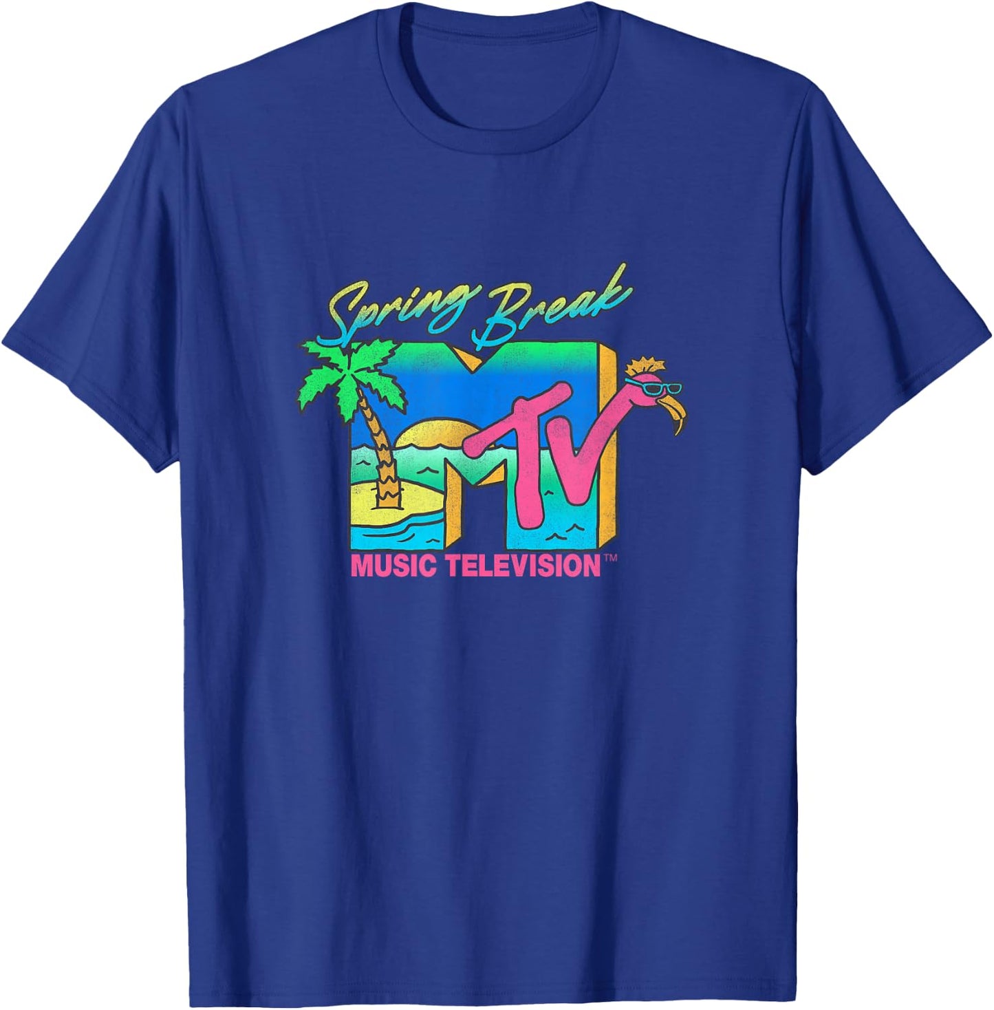 MTV Retro Spring Break Neon Flamingo Party Island Logo T-Shirt - T-Shirt | Royal