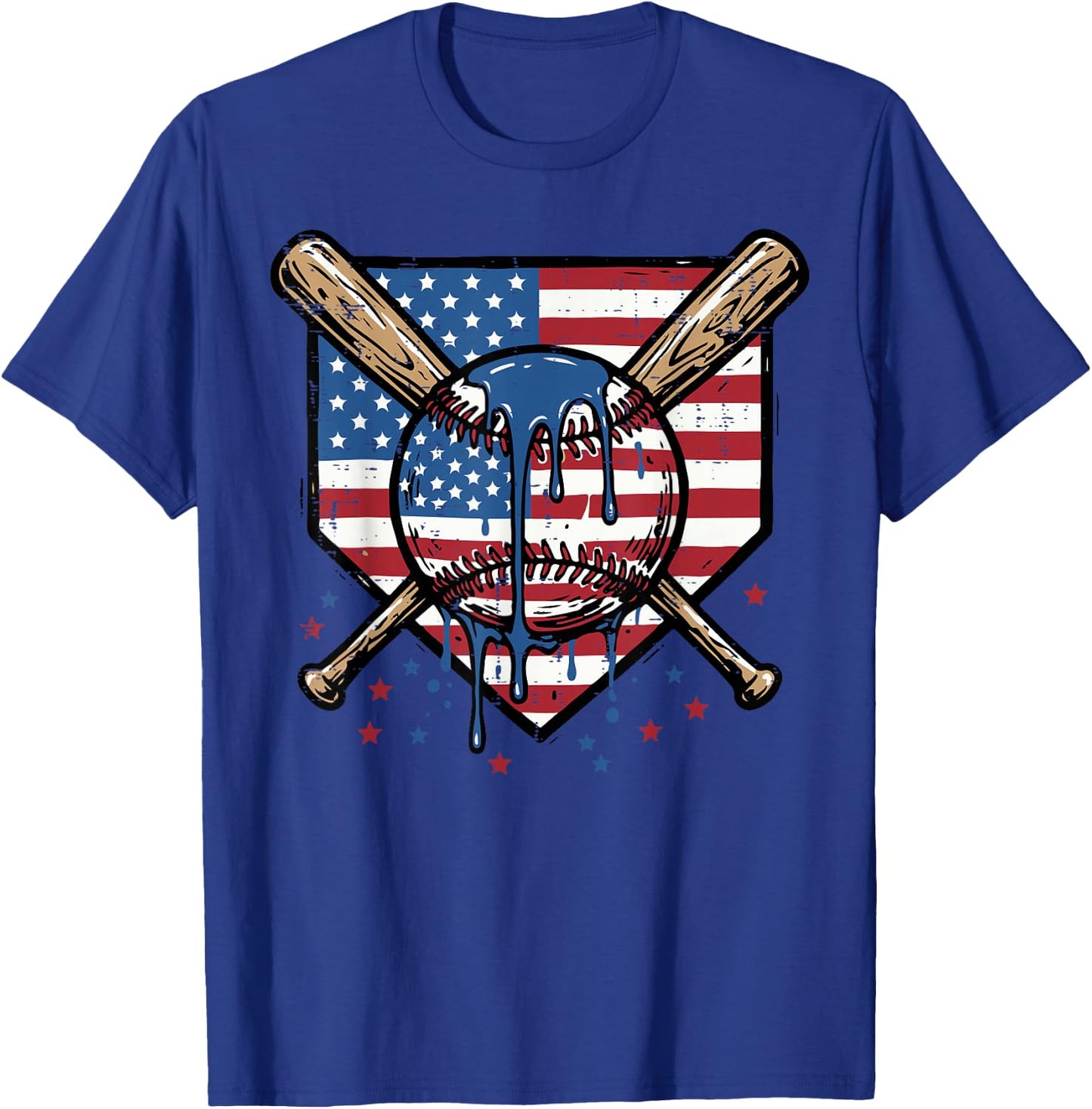 Baseball Ball Bats Homeplate Flag 4th of July Men Boys Kids T-Shirt - T-Shirt | Royal