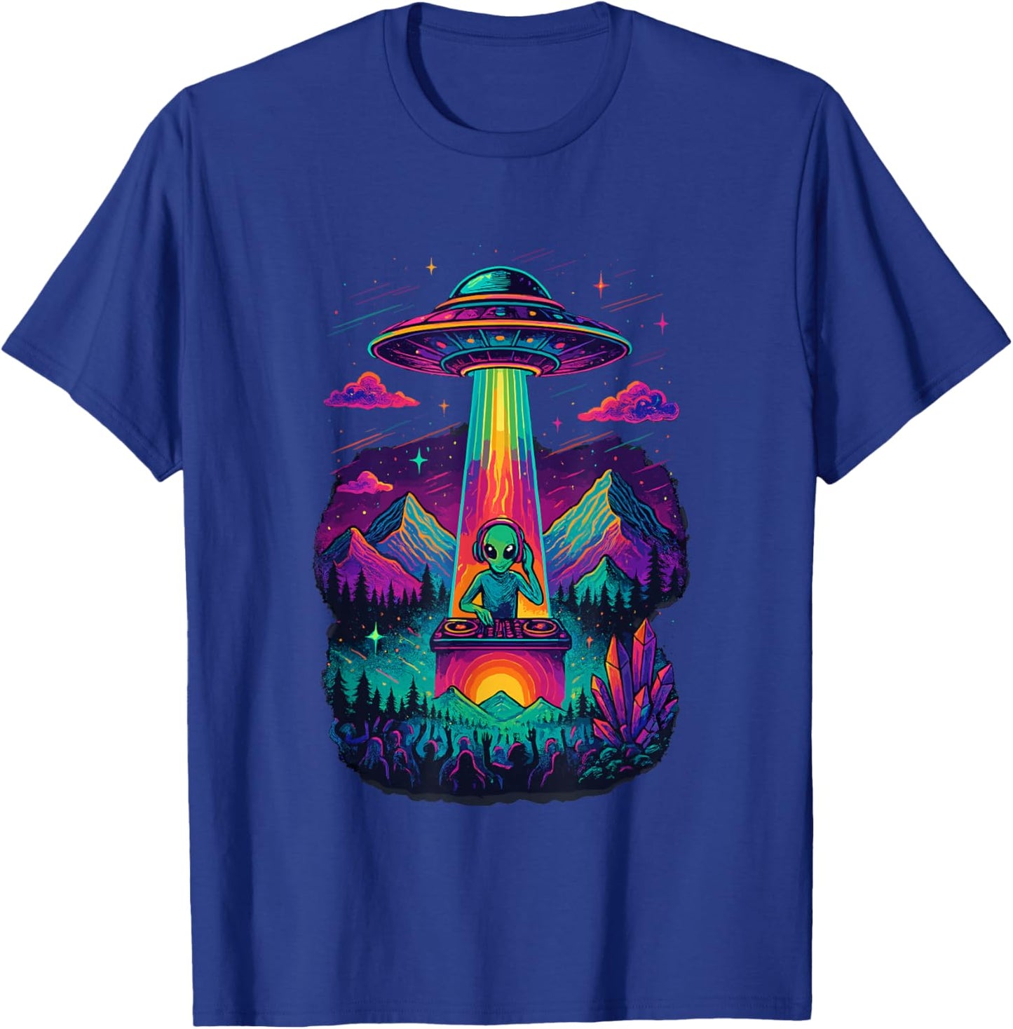 EDM Alien DJ Rave Party UFO House Techno Music T-Shirt - T-Shirt | Royal
