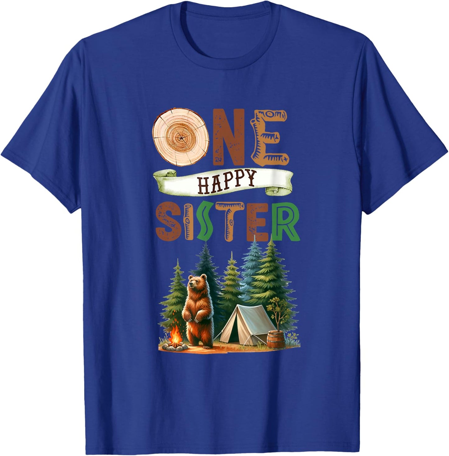 One Happy Sister Camper First Birthday Camping Bear Sister T-Shirt - T-Shirt | Royal